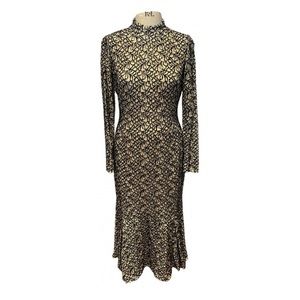 Emilia Wickstead Black and Ivory Flocked Lace Dress